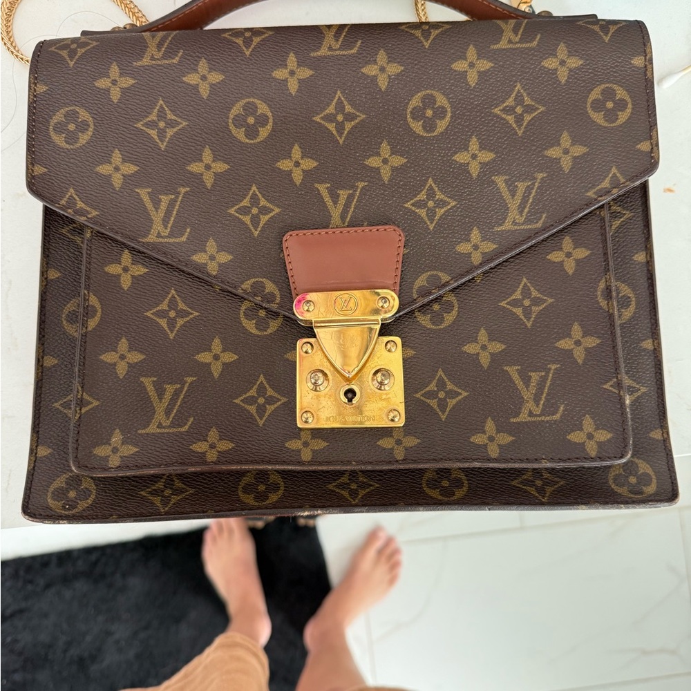 Louis Vuitton Brown Monogram Satchel with Gold Clasp